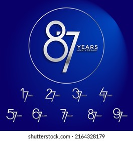 set anniversary silver color logotype style with overlapping number on blue background