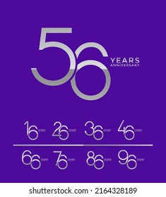 set anniversary silver color logotype style with overlapping number on purple and white background