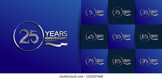 set of anniversary silver color with ring and ribbon for celebration event