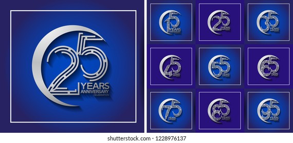 set anniversary silver logotype design with swoosh on blue background