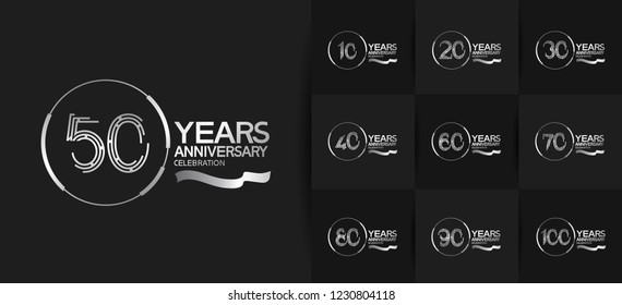 set of anniversary silver logotype with ring and ribbon for company celebration