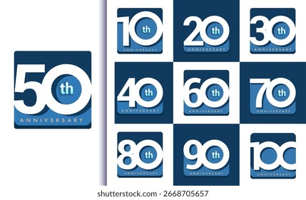 Set of Anniversary Square number 10 to 100 logo designs. abstract number design vector illustration