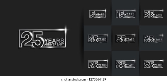 set of anniversary template silver color on black background for celebration