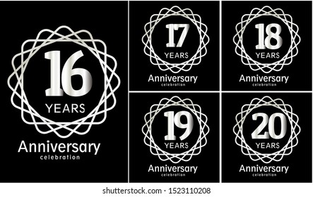 set of anniversary template silver color on black background for celebration