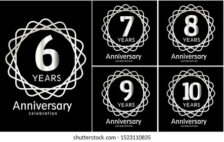 set of anniversary template silver color on black background for celebration