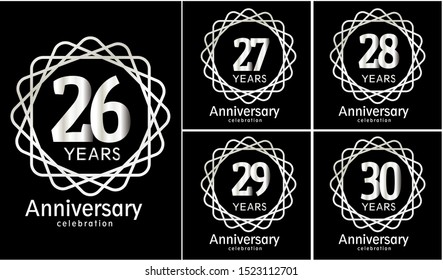set of anniversary template silver color on black background for celebration