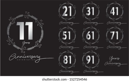 set of anniversary template silver color on black background for celebration