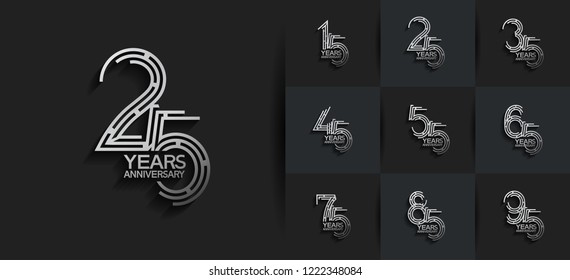 Set of Anniversary templates, anniversary design with labyrinth style number silver color for booklet, leaflet,invitation card, magazine, poster, web, greeting card of celebration event