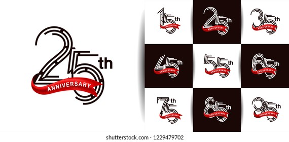 Set of Anniversary templates, anniversary design with unique style number red ribbon for booklet, leaflet,invitation card, magazine, poster, web, greeting card of celebration event
