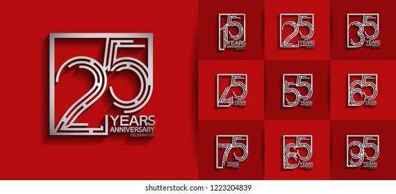 Set of Anniversary templates silver color, anniversary design with square  for booklet, leaflet,invitation card, magazine, poster, web, greeting card of celebration event