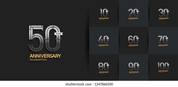 Set Anniversary Logotype Design Silver Color Stock Vector Royalty Free