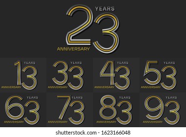 Set of Anniversary with three-line motif silver and golden color , anniversary template design for web ,Creative poster, booklet, leaflet, flyer, magazine, invitation card, celebration purpose
