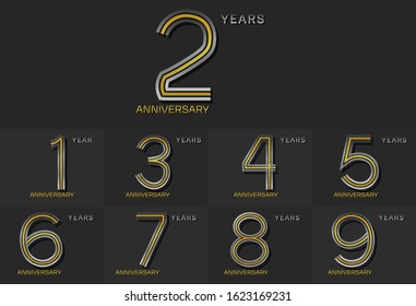 Set of Anniversary with three-line motif silver and golden color , anniversary template design for web ,Creative poster, booklet, leaflet, flyer, magazine, invitation card, celebration purpose