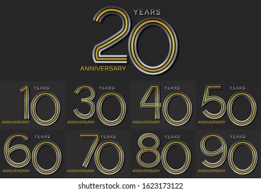 Set of Anniversary with  three-line motif silver and golden color , anniversary template design for web ,Creative poster, booklet, leaflet, flyer, magazine, invitation card, celebration purpose