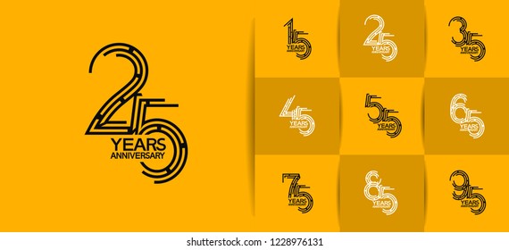 set of anniversary with unique number style black and white color on yellow background