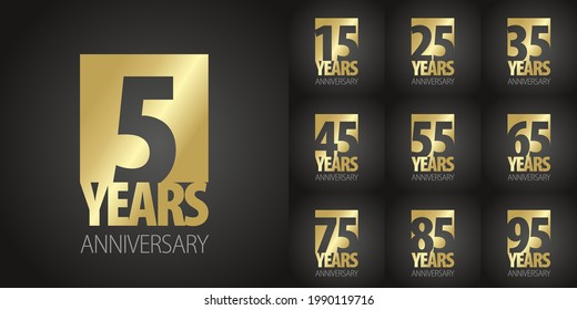 Set of Anniversary vector creative design emblems with negative space numbers golden color for celebration event, invitation, greeting, web template, leaflet and booklet