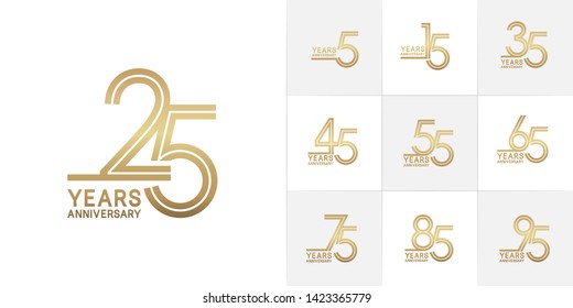 Set of Anniversary vector design with multiple line number golden color for celebration event, invitation, greeting, web template, leaflet and booklet