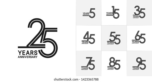 Set of Anniversary vector design with multiple line number black color for celebration event, invitation, greeting, web template, leaflet and booklet