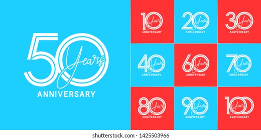 Set of Anniversary vector design with multiple line number white color for celebration event, invitation, greeting, web template, leaflet and booklet