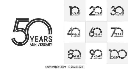 Set of Anniversary vector design with multiple line number black color for celebration event, invitation, greeting, web template, leaflet and booklet