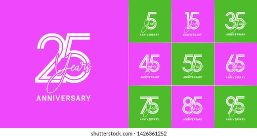 Set of Anniversary vector design with multiple line number white color for celebration event, invitation, greeting, web template, leaflet and booklet