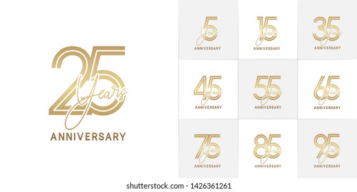 Set of Anniversary vector design with multiple line number gold color for celebration event, invitation, greeting, web template, leaflet and booklet