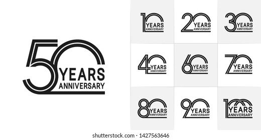 Set of Anniversary vector design with multiple line number black color for celebration event, invitation, greeting, web template, leaflet and booklet