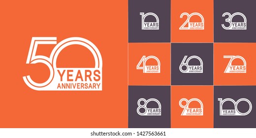 Set of Anniversary vector design with multiple line number white color for celebration event, invitation, greeting, web template, leaflet and booklet