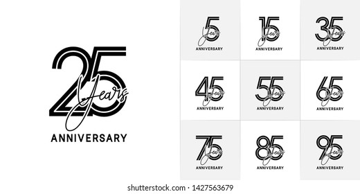 Set of Anniversary vector design with multiple line number black color for celebration event, invitation, greeting, web template, leaflet and booklet