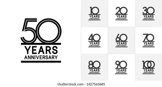 Set of Anniversary vector design with multiple line number black color for celebration event, invitation, greeting, web template, leaflet and booklet