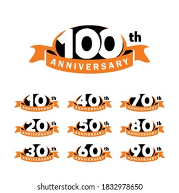 Set of Anniversary vector design with multiple line number white color for celebration event, invitation, greeting, web template, leaflet and booklet