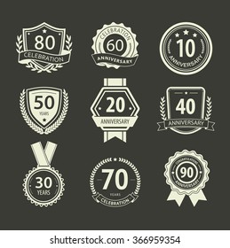 Set of Anniversary vector signs, retro design