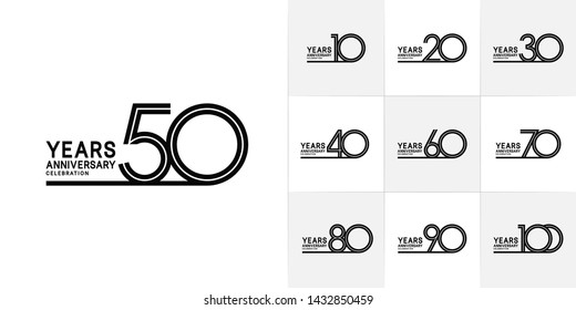 Set of Anniversary vector template design with multiple line number color for precious celebration event