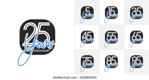 Set of Anniversary vector template design with multiple line number color for precious celebration event