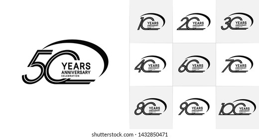 Set of Anniversary vector template design with multiple line number color for precious celebration event