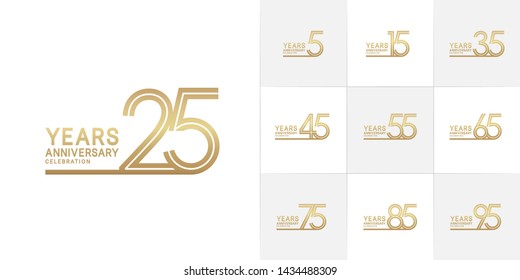 Set of Anniversary vector template design with multiple line number color for precious celebration event