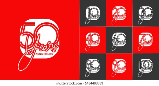 Set of Anniversary vector template design with multiple line number color for precious celebration event