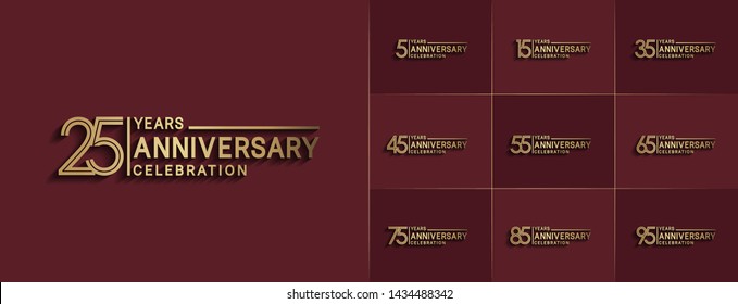 Set of Anniversary vector template design with multiple line number color for precious celebration event