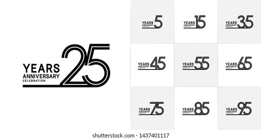Set of Anniversary vector template design with multiple line number color for precious celebration event