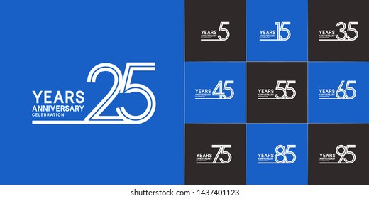Set of Anniversary vector template design with multiple line number color for precious celebration event