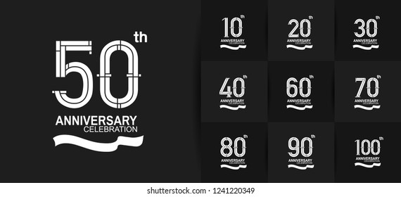 set of anniversary white logotype style with ribbon for precious moment
