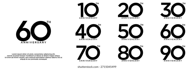 set anniversary year logo designs. abstract number, icon, vector illustration