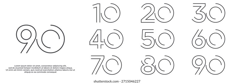 Set aniversario año diseños de logotipo. número abstracto, icono, Ilustración vectorial