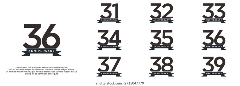 Set aniversario año diseños de logotipo. número abstracto, icono, Ilustración vectorial
