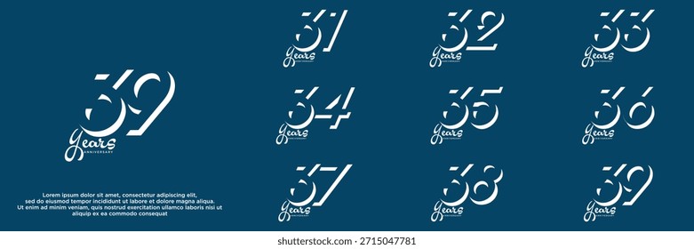 Set aniversario año diseños de logotipo. número abstracto, icono, Ilustración vectorial