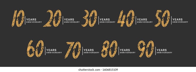 Set anniversary yellow color isolated on black background for celebration moment