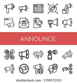 Set of announce icons. Such as Megaphone, Loudspeaker, Announcement, Amplifier, Announce, Horn , announce icons