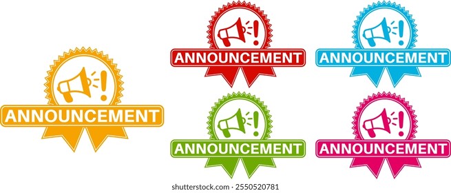 set announcement sticker sign icon. loud speaker symbol announce label template vector illustration