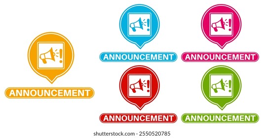 set announcement sticker sign icon. loud speaker symbol announce label template vector illustration