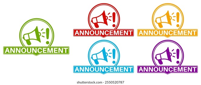 set announcement sticker sign icon. loud speaker symbol announce label template vector illustration